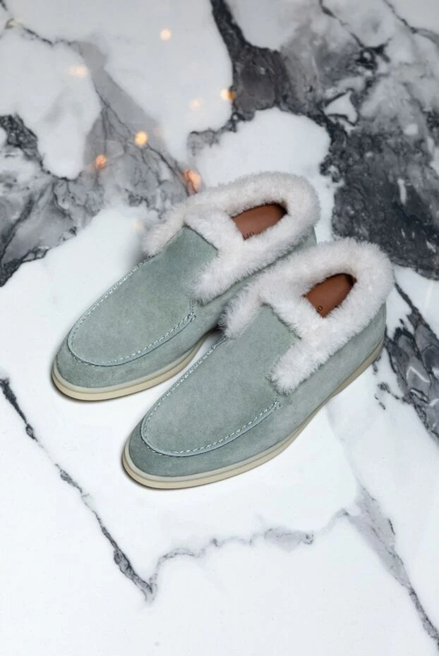 Loro Piana  әйелдерге арналған жасыл күдері мен аң терісінен жасалған лоферлер 175761 - фото 2