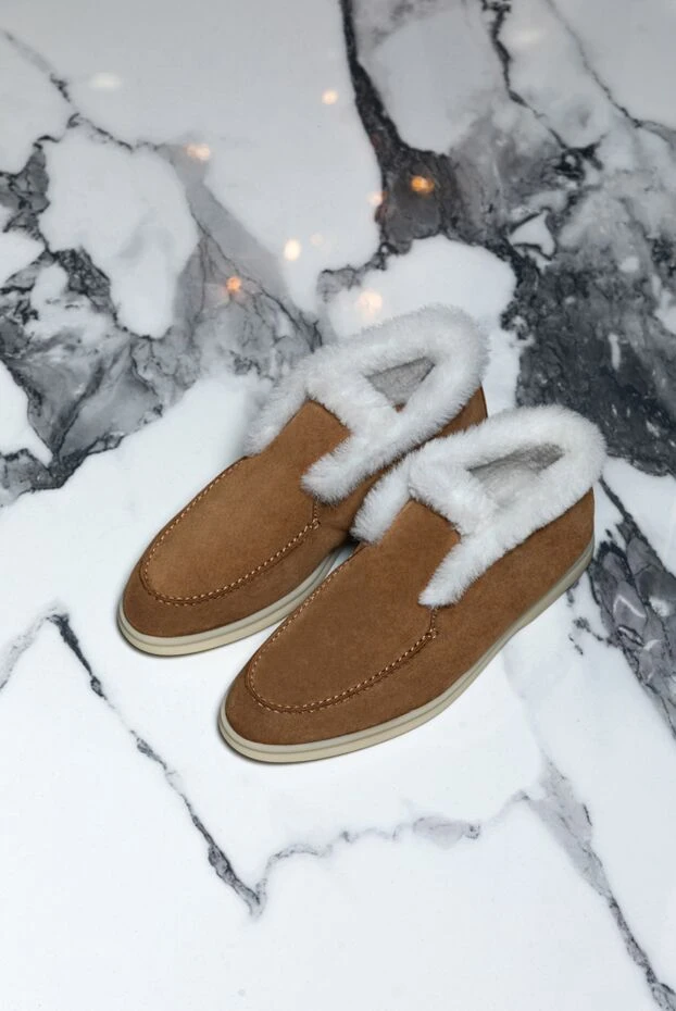 Loro Piana ашық қоңыр күдеріден жасалған қысқы әйелдер мокасиндері, аң терісі бар
 175764 - фото 2
