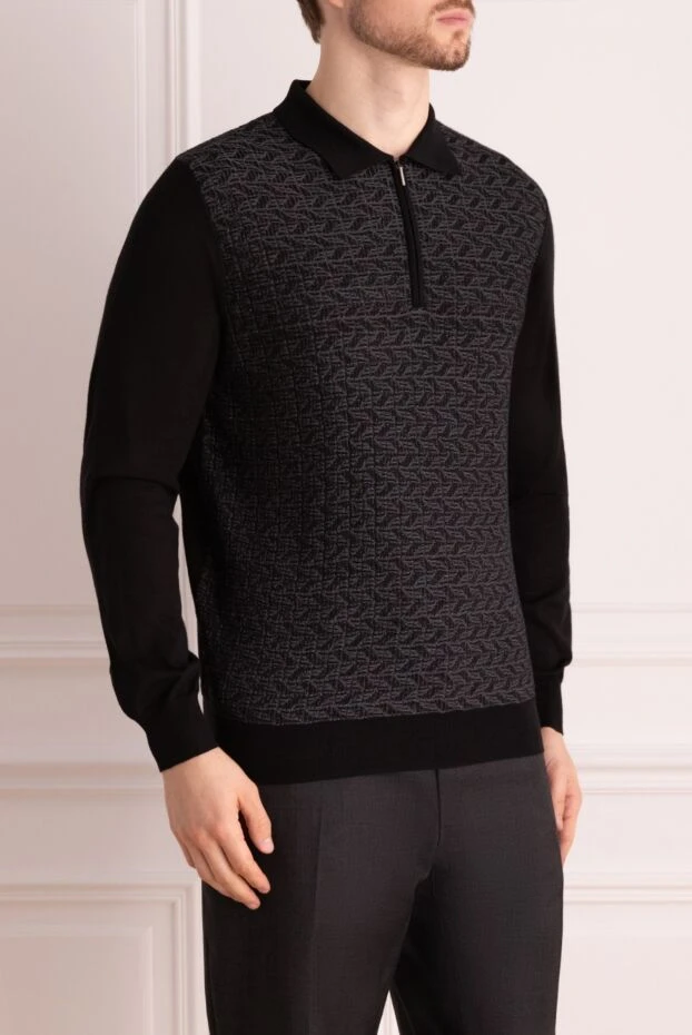 Cesare di Napoli поло из кашемира и шелка с длинным рукавом чёрное с узором 175808 - фото 3