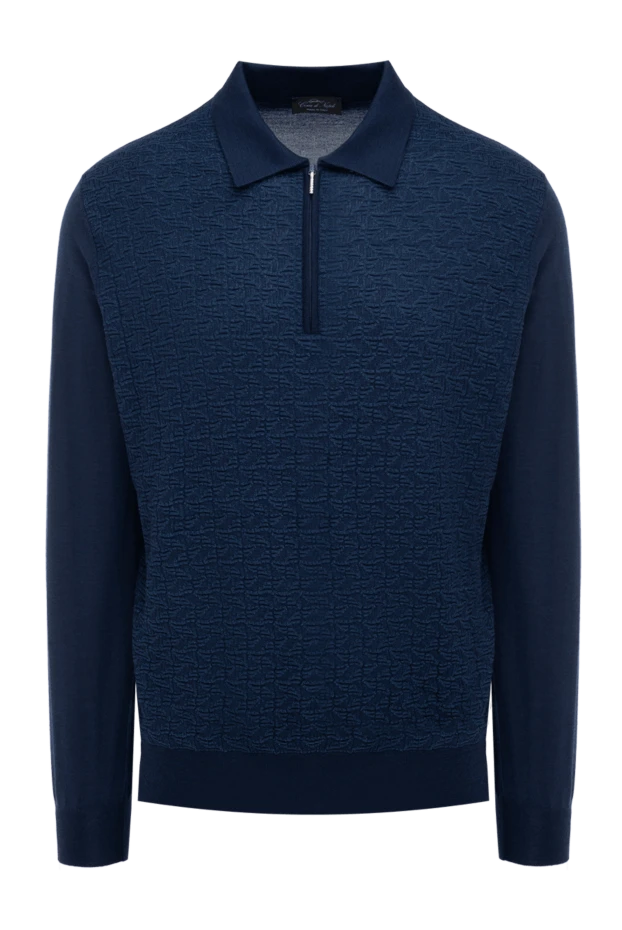 Cesare di Napoli man men's blue long sleeve cashmere and silk polo купить с ценами и фото 175809 - photo 1