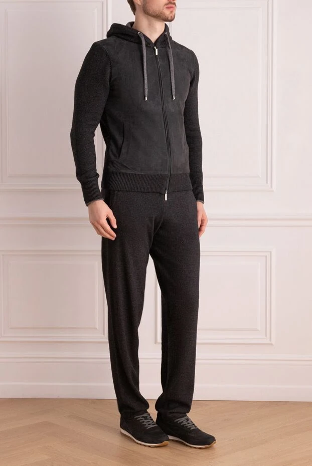 Cesare di Napoli тёмно-серый костюм с капюшоном из шерсти, вискозы и кашемира 175810 - фото 3