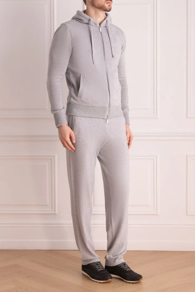 Cesare di Napoli мужской светло-серый костюм с капюшоном из шерсти, вискозы и кашемира 175816 - фото 3