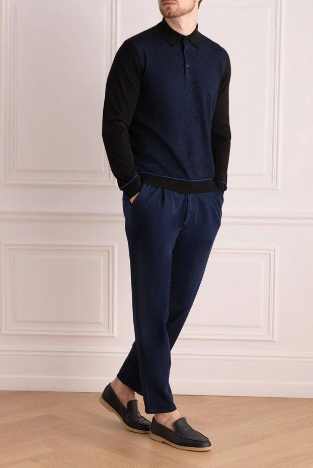 Stefano Ricci көк түсті текстуралы тоқылған ұзын жеңді поло жейде 175818 - фото 2