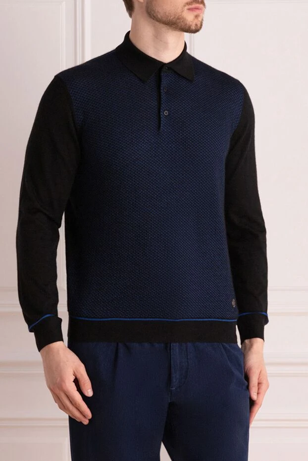 Stefano Ricci көк түсті текстуралы тоқылған ұзын жеңді поло жейде 175818 - фото 3