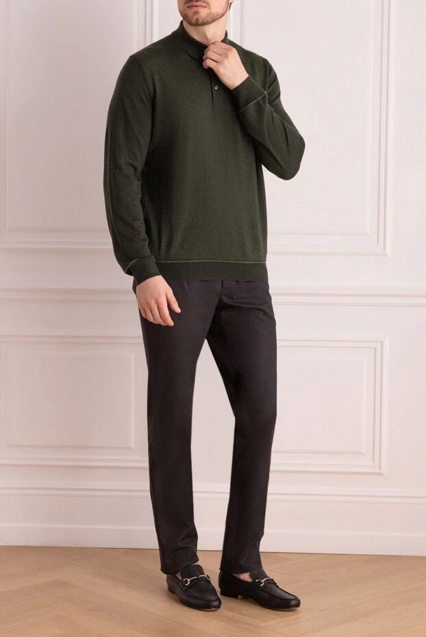 Stefano Ricci поло с длинным рукавом из кашемира и шелка мужское зеленое с длинным рукавом 175821 - фото 2