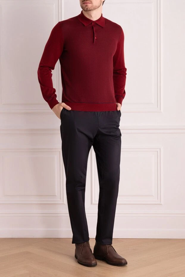 Long sleeve cashmere and silk polo shirt for men red - photo 2