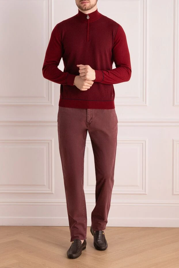 Stefano Ricci ерлерге арналған қызыл кашемир және логотипі бар жібек тройер 175826 - фото 2