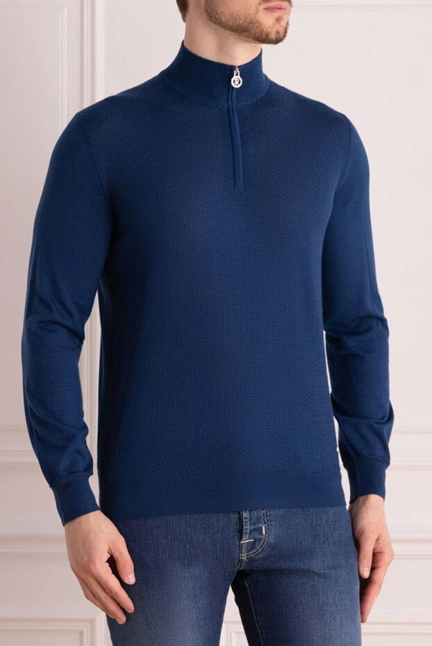 Stefano Ricci текстуралы өрнегі бар биязы жүннен тоқылған ерлер көгілдір тройер 175827 - фото 3