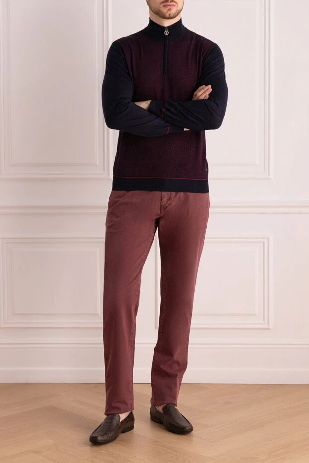 Stefano Ricci men's cashmere and silk troyer in burgundy and blue with a zipper
 175828 - photo 2