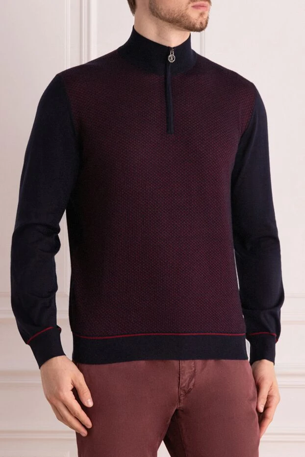 Stefano Ricci men's cashmere and silk troyer in burgundy and blue with a zipper
 175828 - photo 3