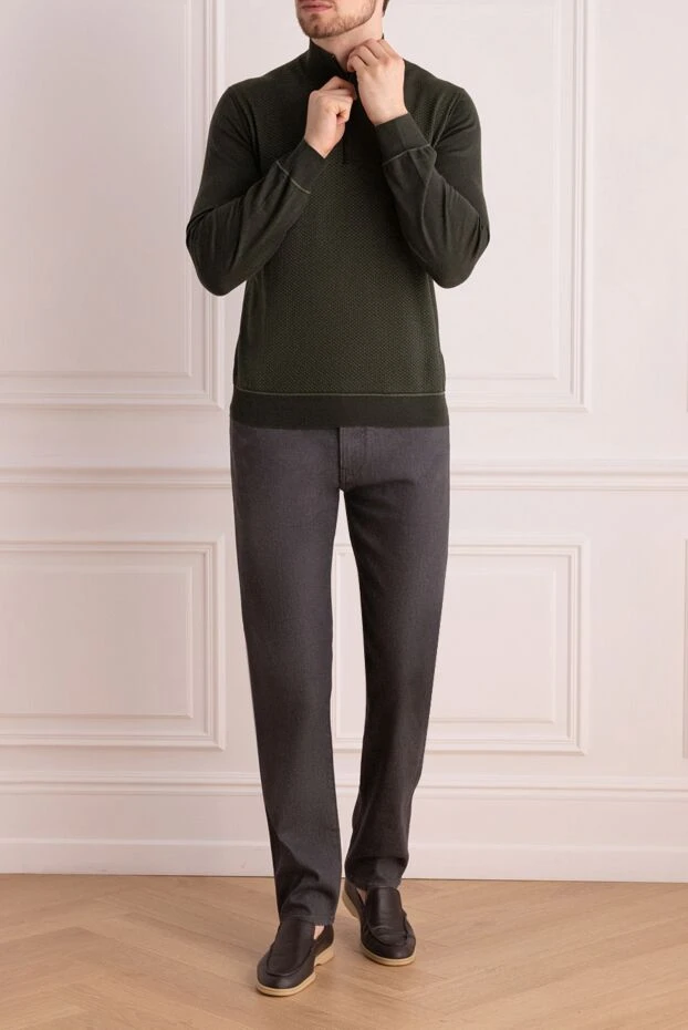 Тройер из кашемира и шелка мужской зеленый - фото 2