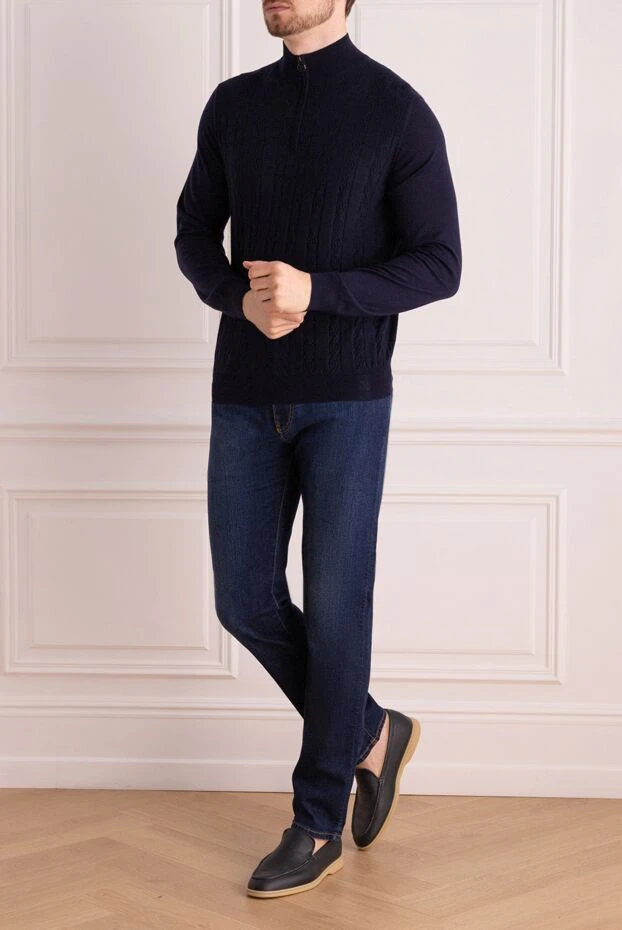 Stefano Ricci құрылымдалған алдыңғы панелі бар қою көк түсті жүн және жібек тройер 175833 - фото 2