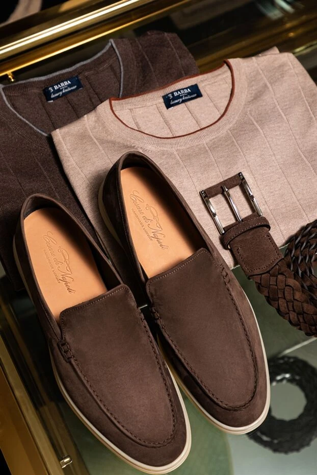 Cesare di Napoli плетёный ремень из коричневой замши с металлической пряжкой
 175847 - фото 2