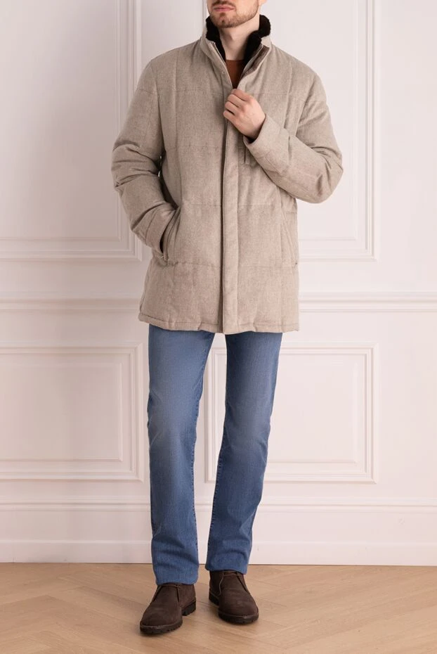 Enrico Mandelli пуховик из вискозы мужской бежевый 175925 - фото 2