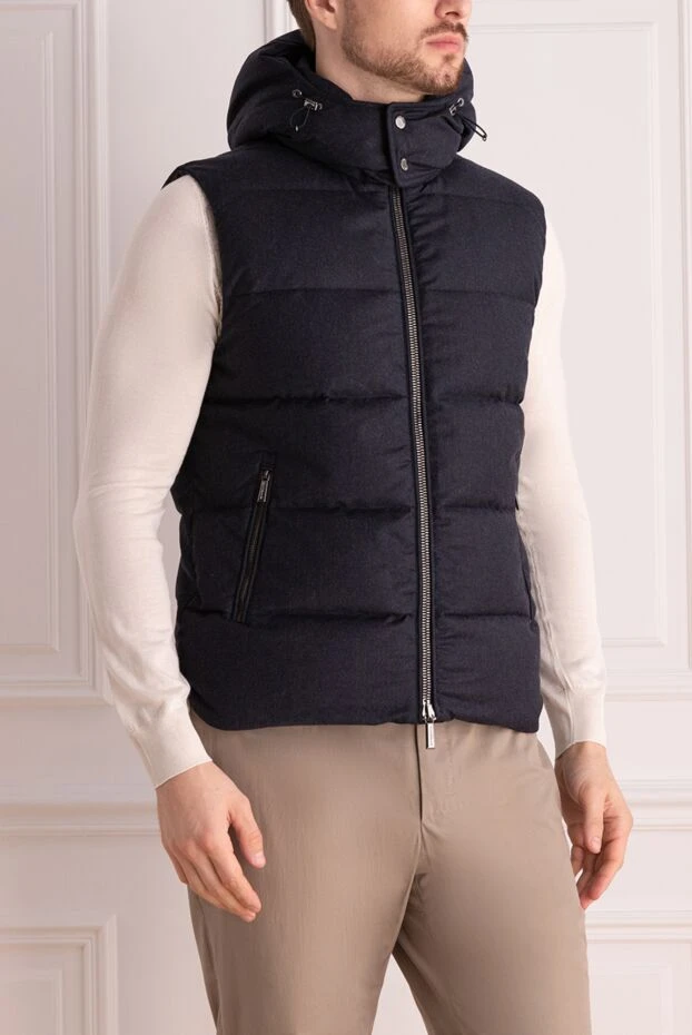 Moorer жилет мужской тёмно-синий стеганый на молнии с капюшоном
 175931 - фото 3