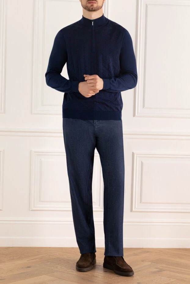 Cesare di Napoli man cashmere and silk troyer blue men's купить с ценами и фото 175943 - photo 2