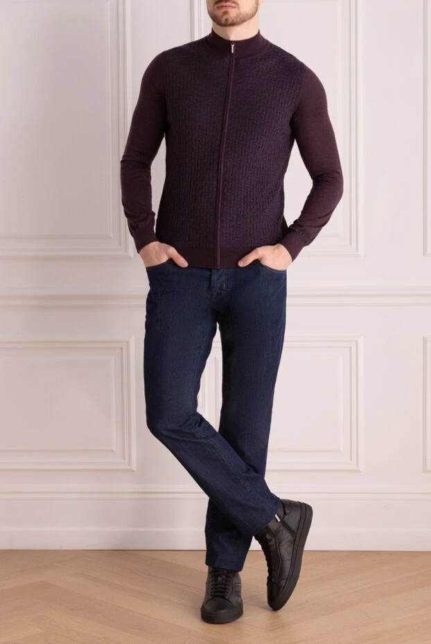 Cesare di Napoli man cashmere and silk cardigan for men, burgundy купить с ценами и фото 175944 - photo 2