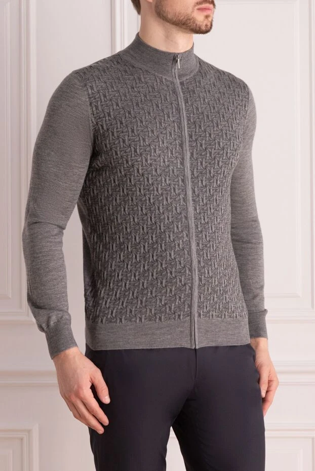 Cesare di Napoli текстуралы тоқылған және ілгекпен жабылған кашемир жібек ерлер кардиганы
 175945 - фото 3