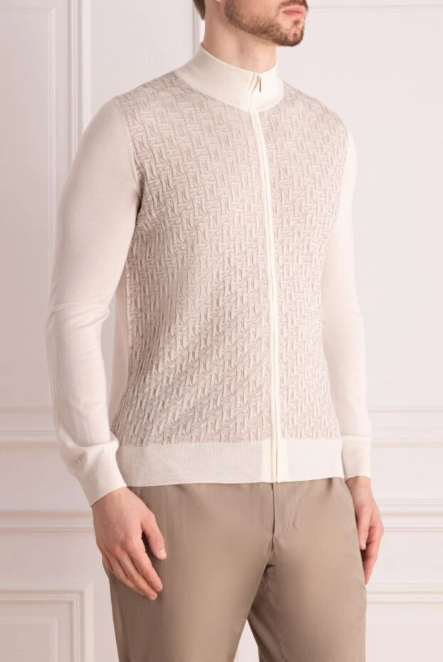 Cesare di Napoli 3d үлгісімен ерлер бежевый кашемир және жібек кардиганы
 175947 - фото 3