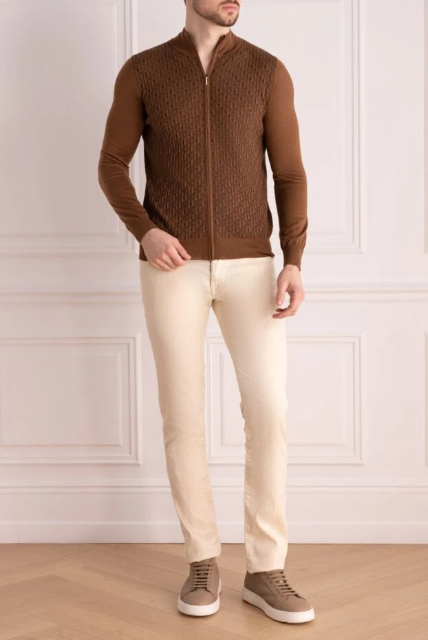 Cesare di Napoli man men's cashmere and silk cardigan brown купить с ценами и фото 175948 - photo 2