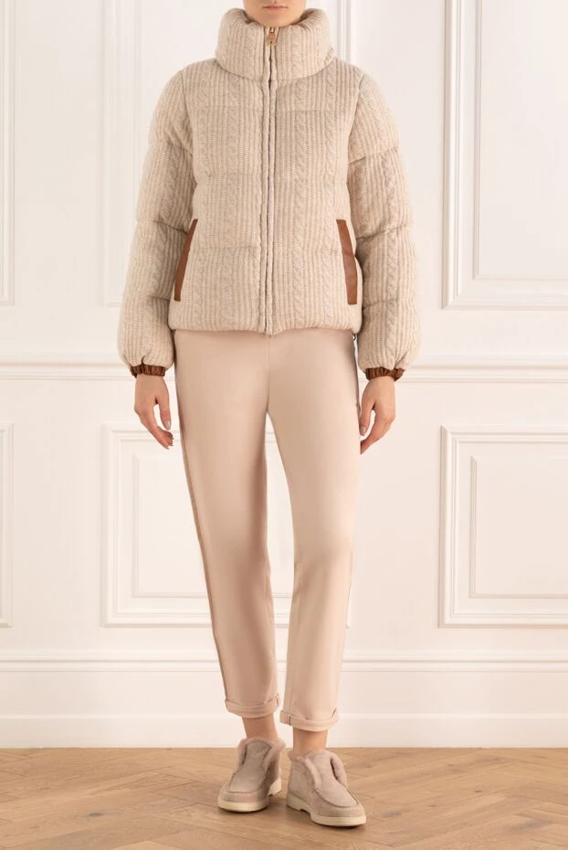 Әйелдерге арналған бежевый жүннен және кашемирден жасалған мамық күрте - фото 2