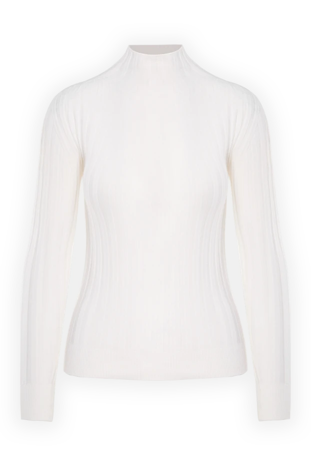 White ribbed sweater with a stand-up collar women's - photo 1