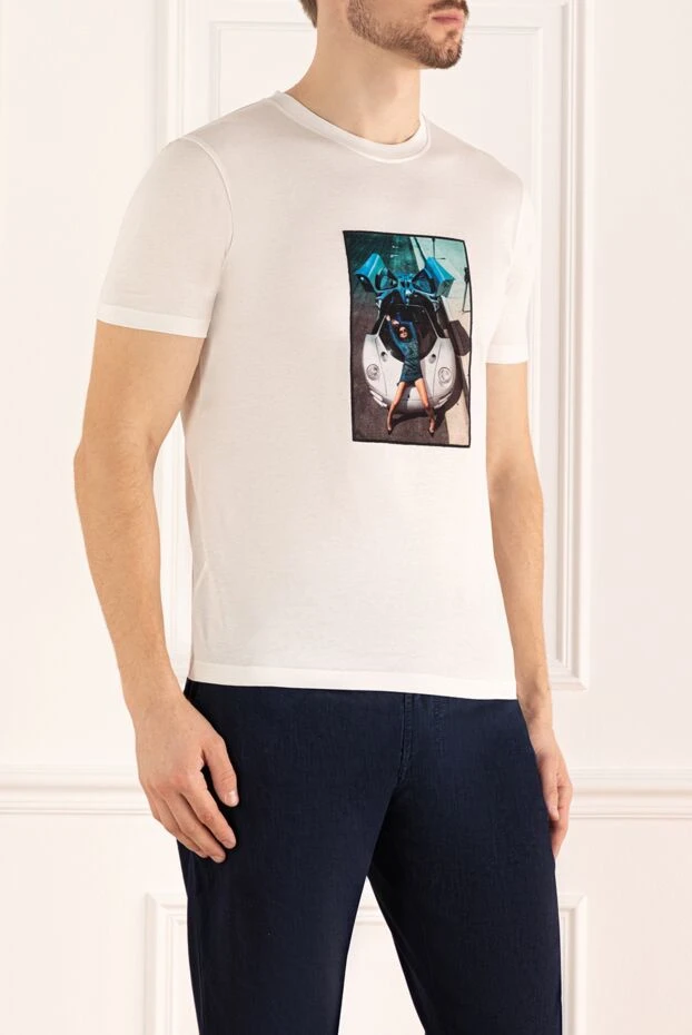 Limitato фото басып шығаруы бар ерлерге арналған ақ мақтадан жасалған футболка 175998 - фото 3