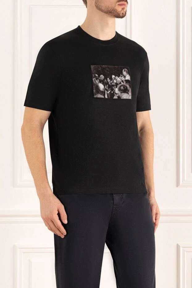 Limitato көркем баспасы бар қара мақта ерлерге арналған футболка
 176002 - фото 3