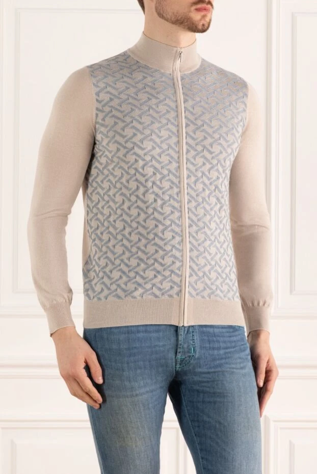 Cesare di Napoli ерлерге арналған ақ кашемир және жібек кардиган 176104 - фото 3