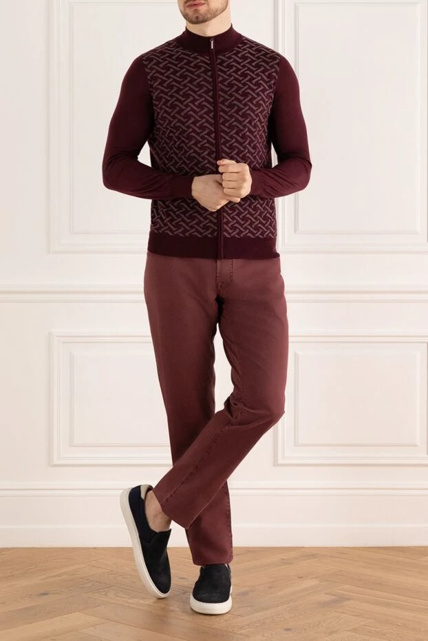 Cesare di Napoli man cardigan made of cashmere and silk, burgundy for men купить с ценами и фото 176105 - photo 2