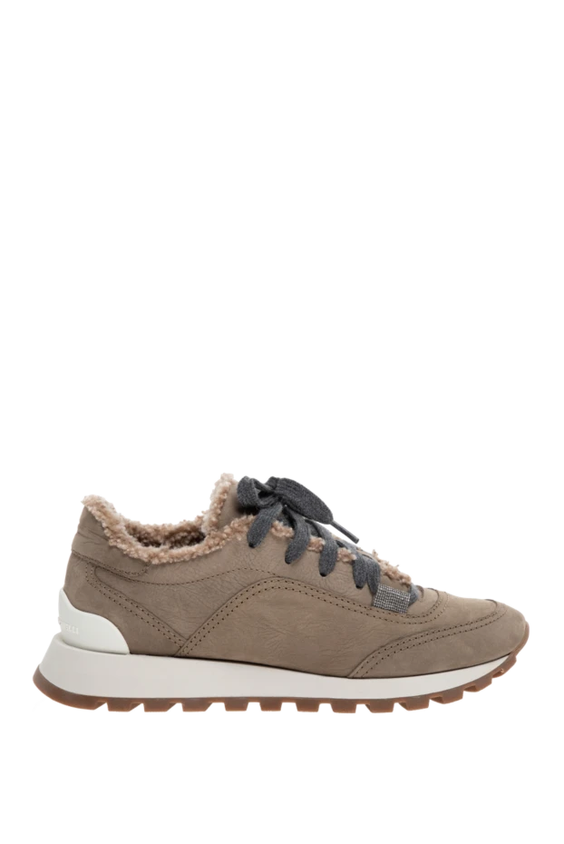 Кроссовки из кожи бежевые женские - фото 1