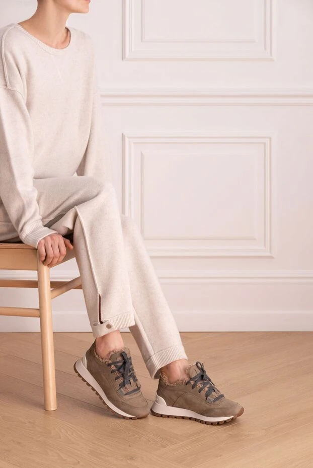 Кроссовки из кожи бежевые женские - фото 2