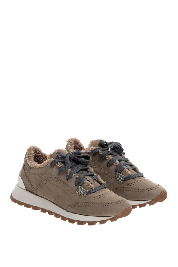 Brunello Cucinelli кроссовки из кожи бежевые женские 176111 - фото 3