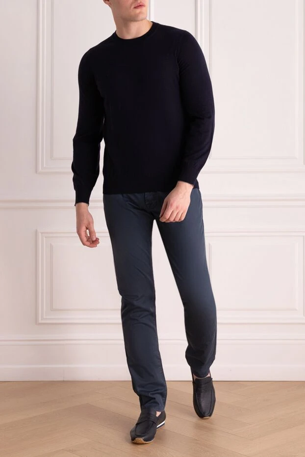 Brunello Cucinelli джемпер с длинным рукавом из шерсти и кашемира синий мужской 176113 - фото 2