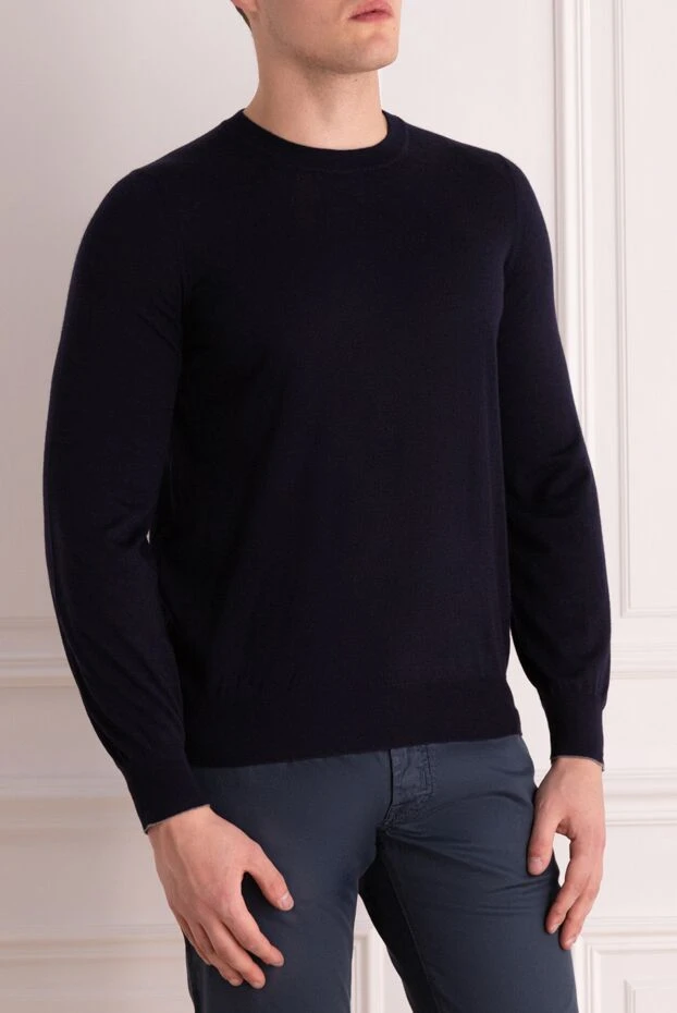 Brunello Cucinelli жүн мен кашемирден тігілген ұзын жеңді джемпер, ерлерге арналған көк 176113 - фото 3