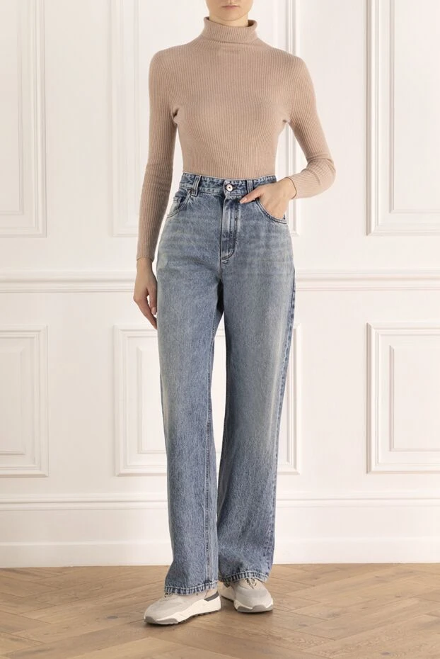 Джинсы из хлопка синие женские - фото 2