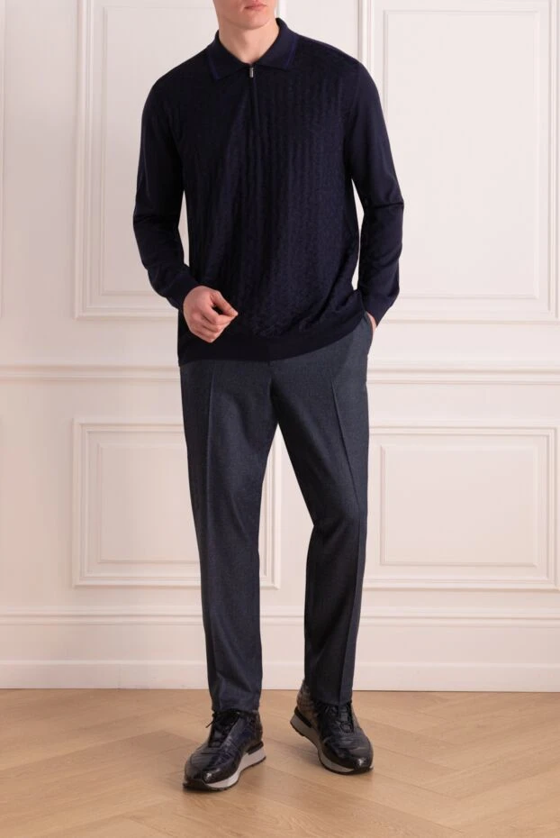 Men's blue wool trousers - photo 2