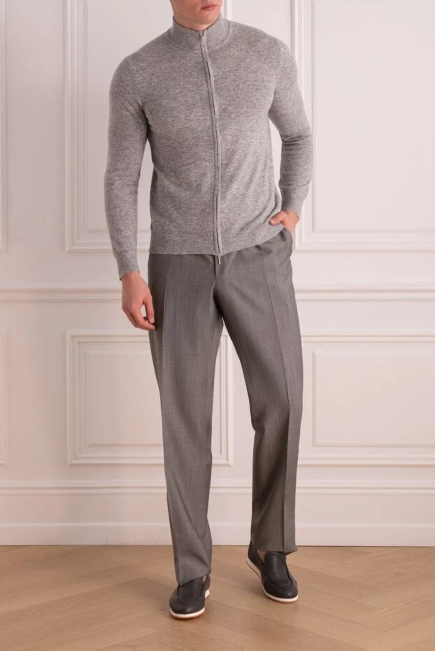 Cesare di Napoli man gray wool and cashmere cardigan for men купить с ценами и фото 176225 - photo 2