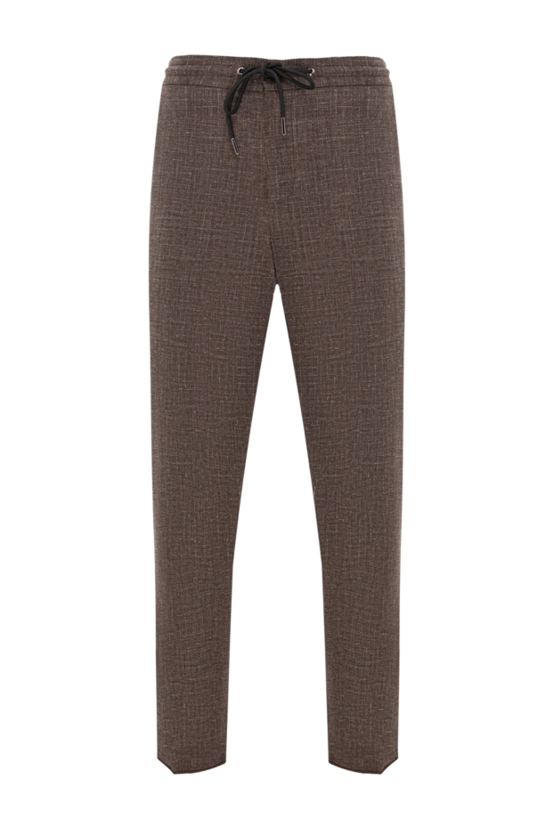 Textured brown fabric trousers with drawstring waistband - photo 1