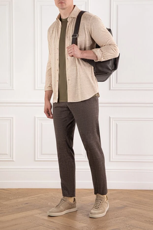 Tombolini белдік белдігі бар текстуралы қоңыр матадан жасалған шалбар 176360 - фото 2