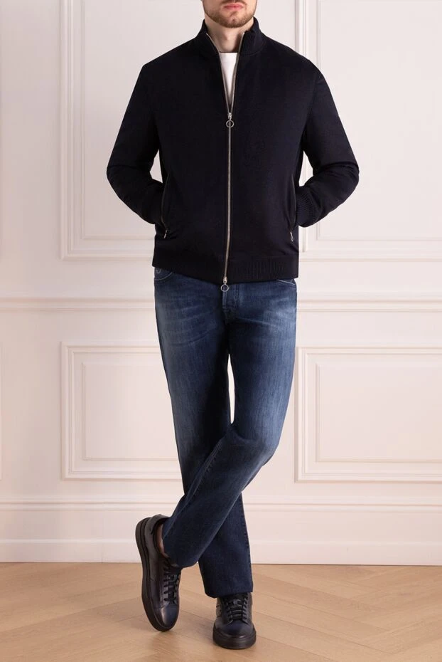 Мужская синяя кашемировая куртка - фото 2