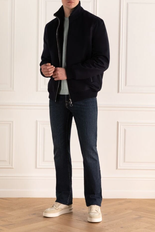 Seraphin dark blue men's cashmere jacket with a zipper and fur 176368 - photo 2