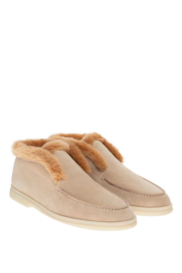 Loro Piana әйелдерге арналған нубук пен аң терісінен жасалған лоферлер, бежевый 176420 - фото 3