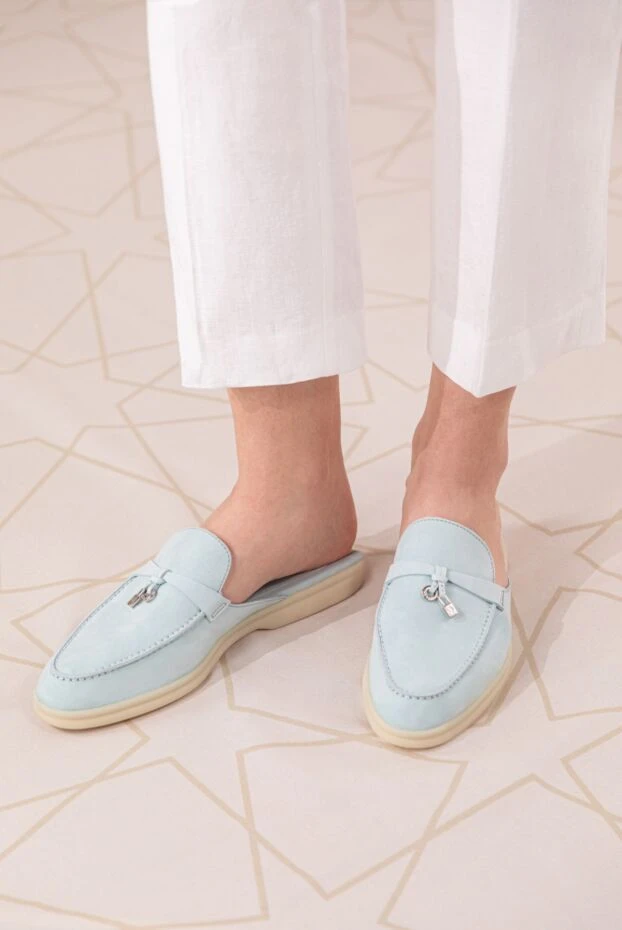 Loro Piana туфли-лоферы babouche charms walk из замши голубого цвета
 176424 - фото 3