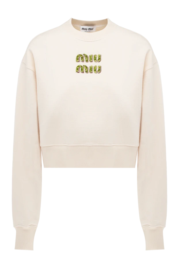 Miu Miu woman cotton hoodie for women, beige купить с ценами и фото 176449 - photo 1