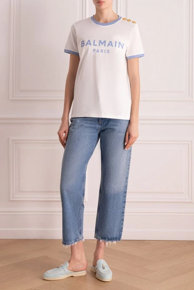 Balmain woman women's white cotton t-shirt купить с ценами и фото 176478 - photo 2