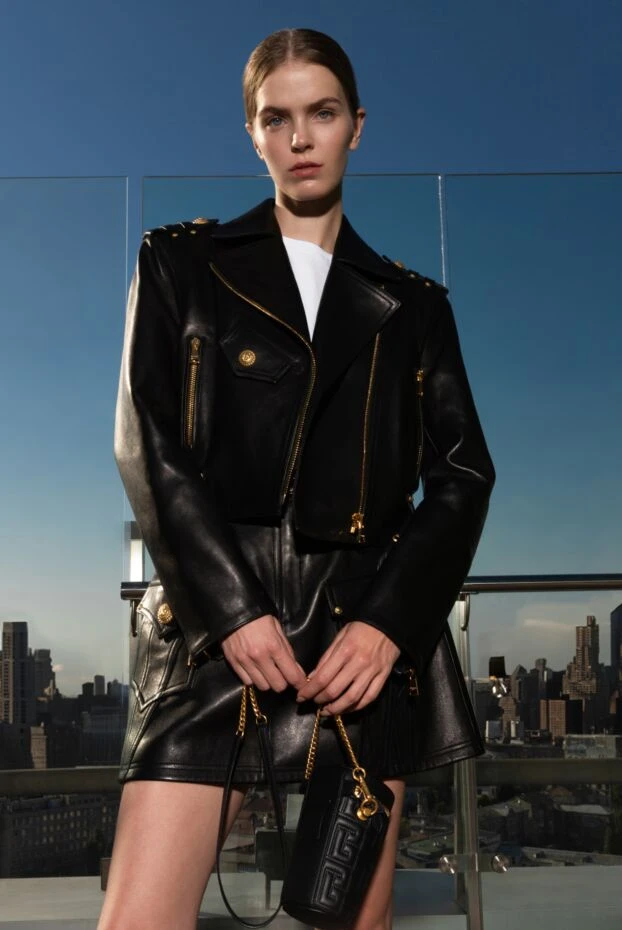 Юбка из гладкой кожи с поясом и объемной фурнитурой в стиле рок-шик
 - фото 2