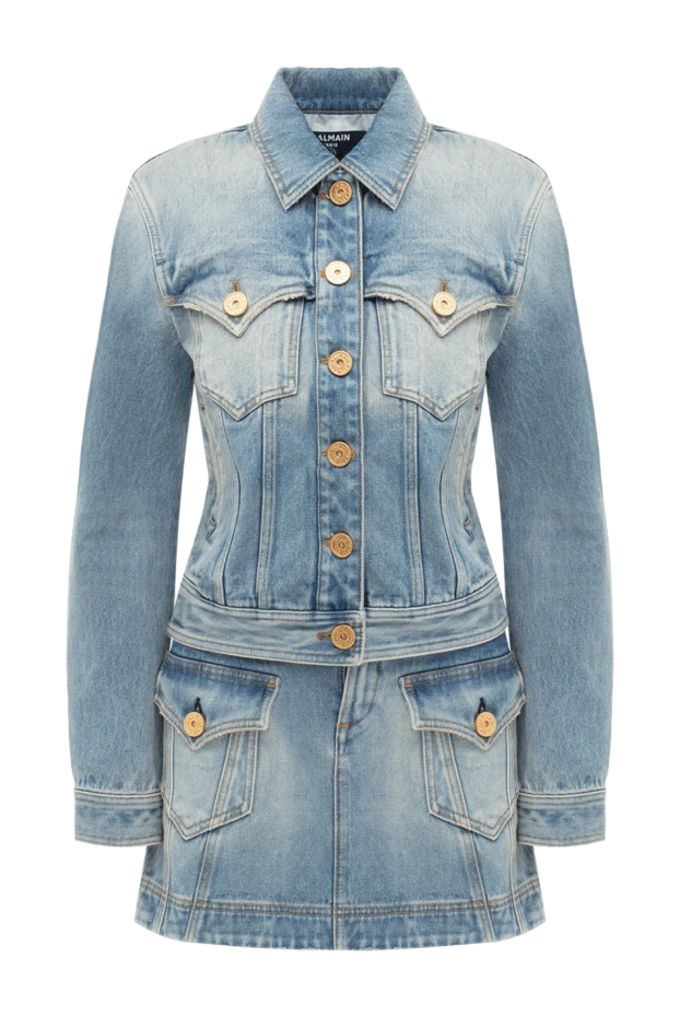 Balmain woman women's blue denim suit with a cotton skirt купить с ценами и фото 176486 - photo 1