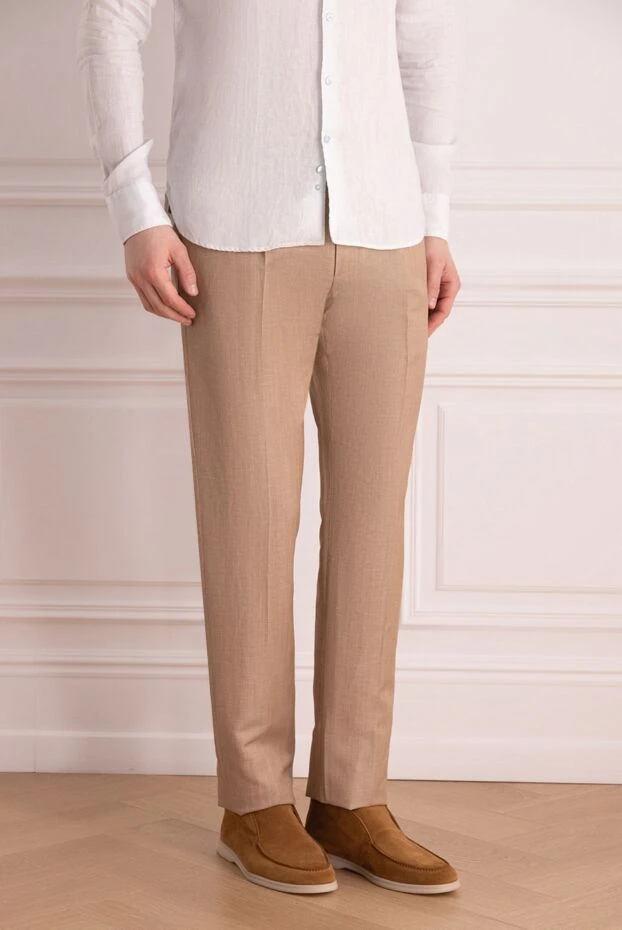 Stefano Ricci брюки из шерсти и льна мужские бежевые 176514 - фото 3