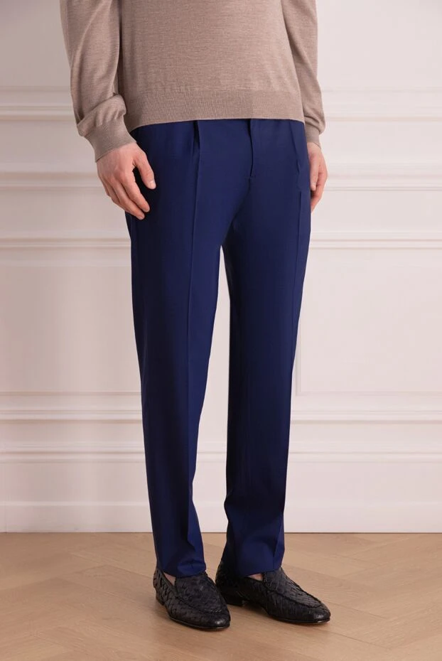 Stefano Ricci брюки из шерсти мужские синие с защипами 176516 - фото 3